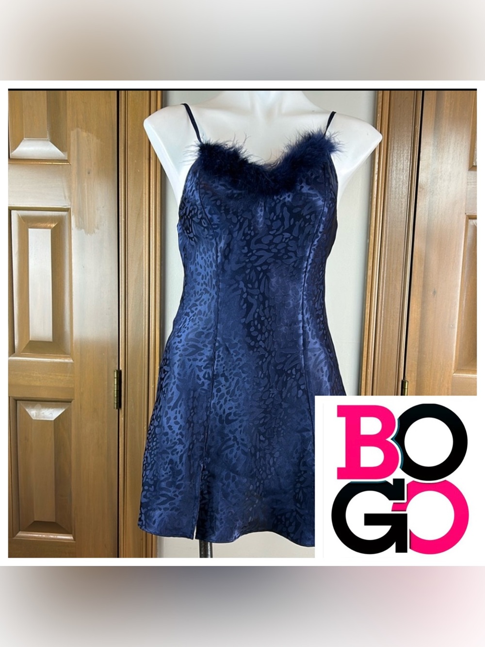 Cliché Blue chemise with faux fur trim size small